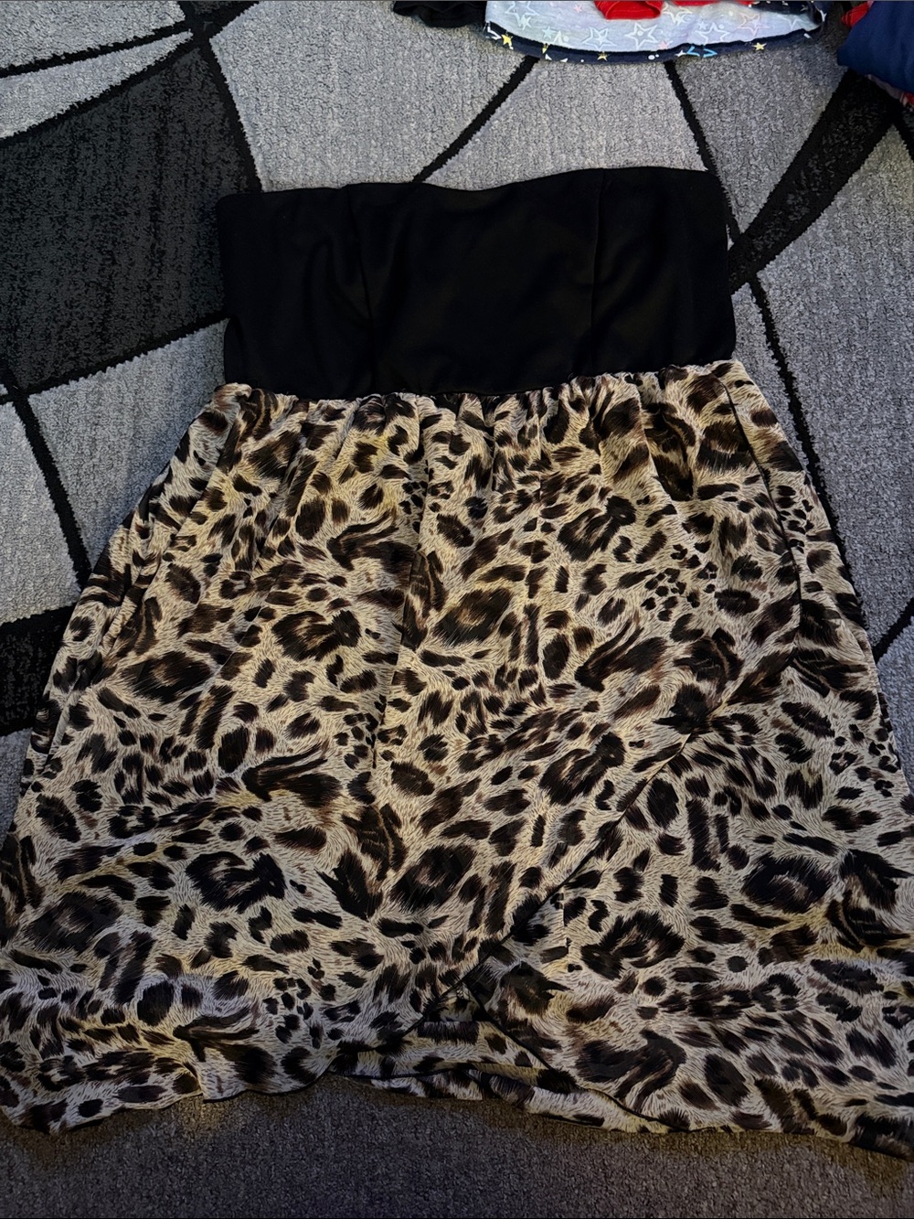 Strapless Black and Animal Print Women’s Dress